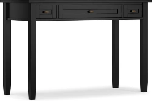 SIMPLIHOME Warm Shaker 48" Wide Solid Wood Writing Desk in Black Transitional home office desk with a keyboard tray and 2 drawers; writing desk