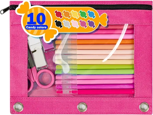 Vista 9 de Forvencer Estuche para lápices para carpeta de 3 aros, estuche transparente con ventana y cremallera suave, bolsa para lápices de gran capacidad