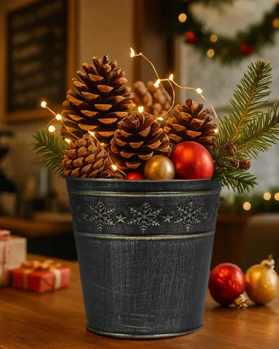 Vista 4 de Vensovo - Maceta Galvanizada Negra de Navidad de 6" - 6 Piezas de Maceta de Metal de Estilo Granja con Orificio de Drenaje y Tapón, Regalo