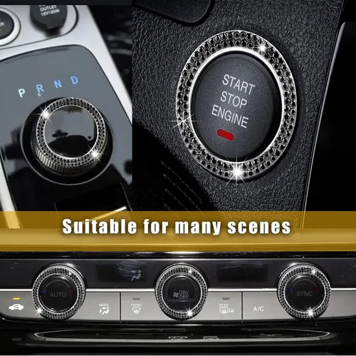 Vista 6 de 2 calcomanías de anillo de arranque de motor de automóvil con doble diamantes de imitación, accesorios brillantes para el interior del automóvil