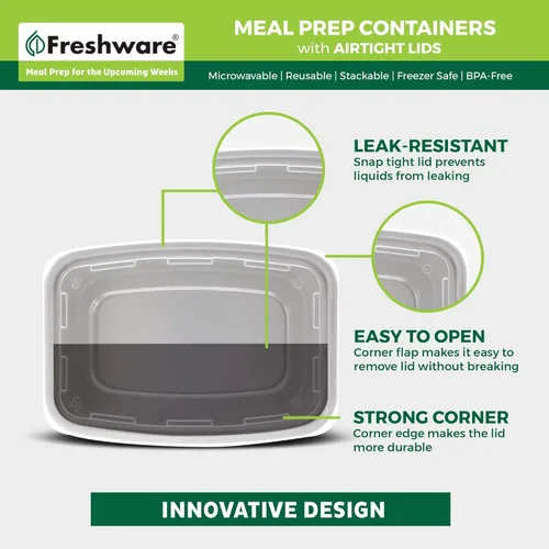 Vista 5 de Freshware Recipientes de preparación de comidas (paquete de 25) recipientes de almacenamiento de alimentos con tapas, caja Bento, sin BPA