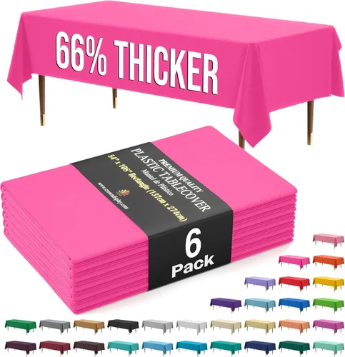 Vista 34 de Exquisite 66% Thicker Premium Plastic Table Cloth Rectangle Table Cover 0.5 Mil 6 Pack Aqua Table Cloth 54 Inch x 108 Inch Disposable Tablecloth