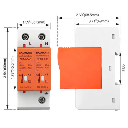 Vista 3 de Baomain Pararrayos BMD1-C40 blanco 1P+N 20-40KA 420V del dispositivo del disyuntor de la protección contra sobretensiones
