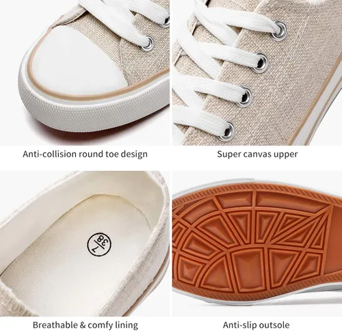 Vista 2 de ZGR - Tenis bajos de lona con cordones para mujer estilo clásico casual color blanco y negro