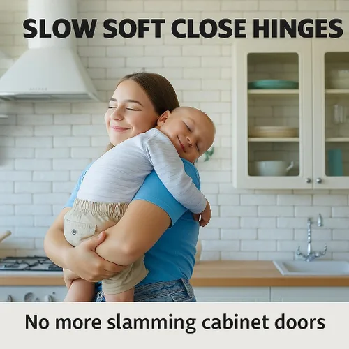 Vista 7 de DecoBasics Bisagras de gabinete de cierre suave de media superposición para armarios de cocina (2 piezas) Bisagra de puerta de gabinete oculta sin