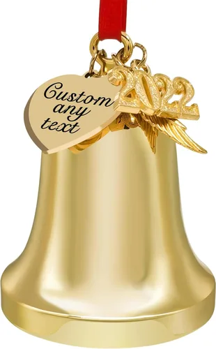 JUPPE Adorno dorado personalizado de campana de Navidad y campana de trineo 2025, colgante personalizado grabado para decoración de campana del