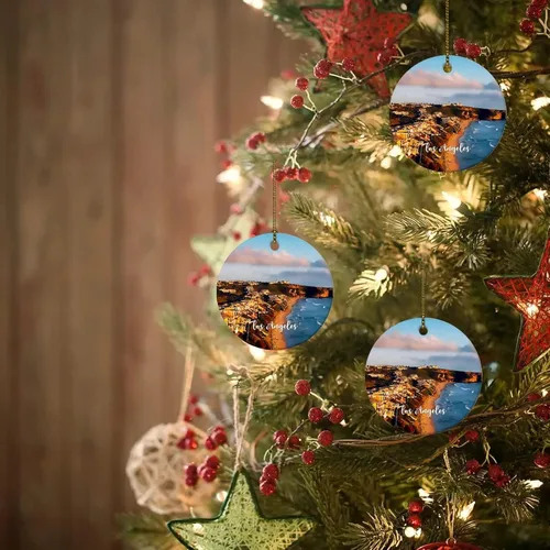 Vista 8 de Decorative Hanging Christmas Ornaments Los Angeles City Scene Building Cityscape Landscape Flat Circle Ceramic Christmas Ornament for Xmas Tree
