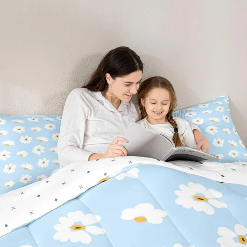 Vista 3 de Castle Fairy Daisy Florals Comforter Set Twin Size,Cartoon Wildflowers Breathable Bedding Set,Kids Adults Room Decor,Retro Country Style Microfiber