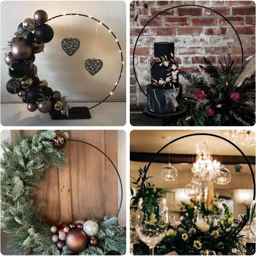 Vista 2 de Paquete de 12 aros florales con soporte y luces LED de hadas de 10 pulgadas, anillos de metal para centros de mesa DIY, decoraciones de mesa