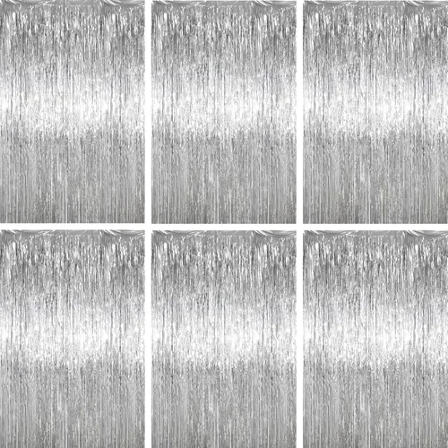 Vista 25 de Voircoloria - Cortinas de 3.3 x 6.6 pies con flecos de papel de aluminio, decoraciones de fiesta con serpentinas, telón de fondo con flecos