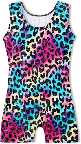 Vista 2 de Domusgo Leotardos de gimnasia para niñas, brillantes de una sola pieza, con pantalones cortos