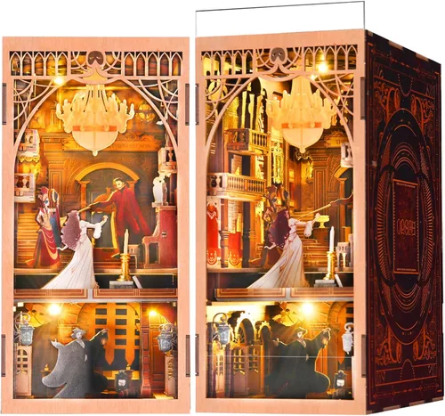 Vista 18 de MiniCity - Kit de rincón de libros en miniatura, rompecabezas de madera 3D con luz LED para decoración de estantería (Día del pintor al anochecer)