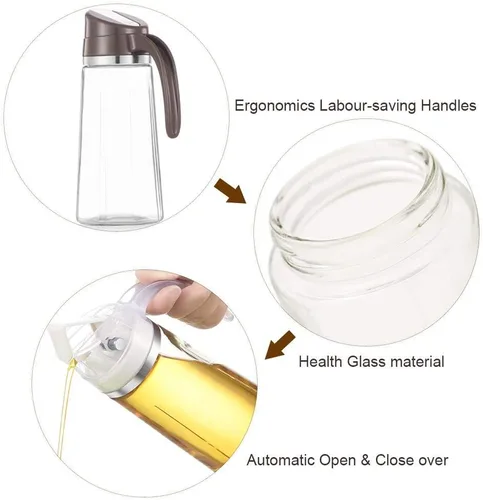 Vista 4 de Marbrasse Dispensador de aceite para cocina, botella de aceite de vidrio a prueba de fugas de 20 oz/20.3 fl oz con tapa abatible automática