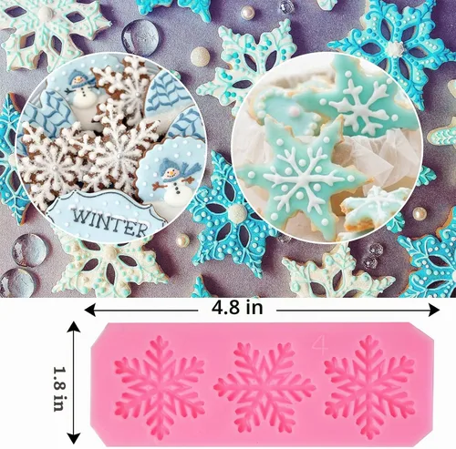 Vista 4 de Rainmae 6 moldes de silicona para pastel de copo de nieve de Navidad, copos de nieve 3D, herramientas de decoración de cupcakes de invierno