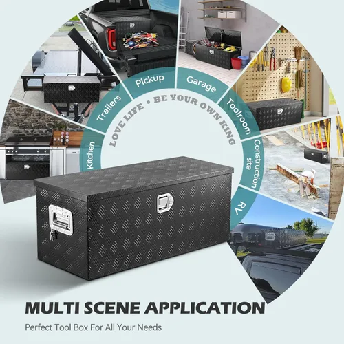 Vista 2 de Caja de herramientas de aluminio de 39 pulgadas más amplia mejorada, cajas de herramientas para cama de camión resistentes con 2 piezas de llaves