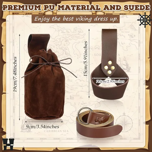 Vista 2 de Sanwuta 3 piezas de disfraz vikingo medieval para niños, cinturón vikingo renacentista, soporte de espada medieval para Halloween
