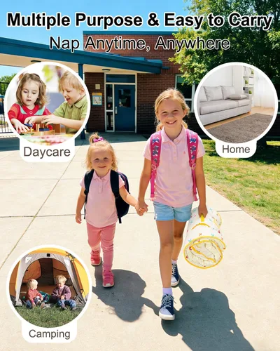 Vista 8 de Primlect Tapete grueso para siesta con almohada extraíble y manta de minky, saco de dormir extra grande de 55 x 35 pulgadas, lavable, enrollable