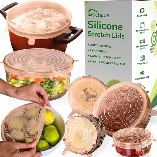 Vista 10 de Tapas elásticas reutilizables de silicona para almacenamiento de alimentos en refrigerador - Cubiertas elásticas resistentes al calor para tazones