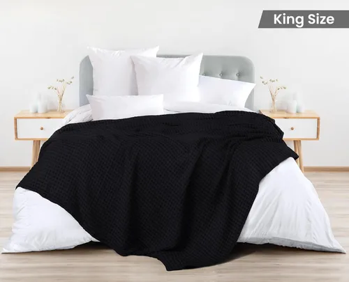 Vista 2 de Utopia Bedding Manta de Waffle Negra de Algodón 100% 300 GSM [King - 90x108 Pulgadas] Manta de Cama Suave Ligera Transpirable para Todas