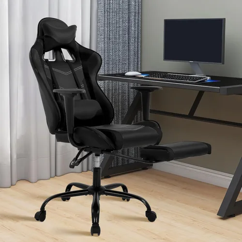 Sillas de cuero sintético con respaldo alto, silla de computadora con reposacabezas y soporte lumbar, asiento ancho ajustable en altura ajustable,