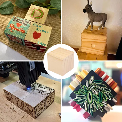Vista 7 de 6 paquetes de bloques de madera para manualidades, cubos de madera de pino de 3.15 pulgadas, cubos de madera de 8 x 8 x 8 cm para pintar, estampar