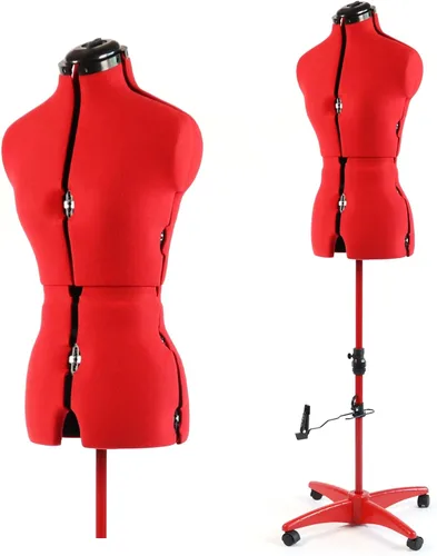 Vista 11 de maniquí ajustable con forma de vestido para costura, talla 6-14 para mujer, gris, con 13 diales y ruedas desmontables, modelo de cuerpo