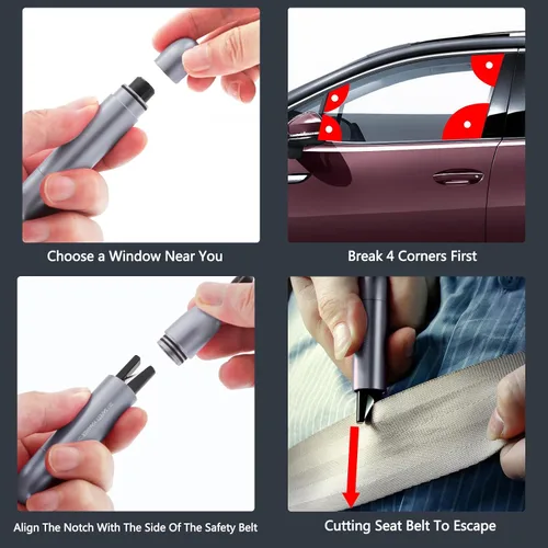 Vista 8 de Paquete de 4 Martillos de Seguridad para Automóvil Rompeventanas y Cortador de Cinturón de Seguridad, Herramienta Multifunción de Escape