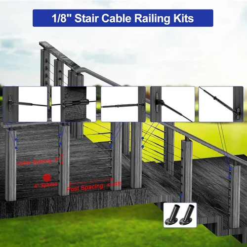 Vista 6 de BLIKA Juego de barandillas de cable negro de 1/8 pulgadas, accesorios de hebilla de palanca de cambio, kit de barandilla de cable de acero