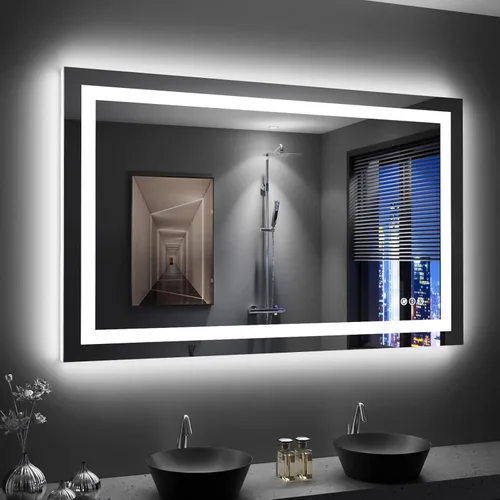 Vista 65 de LOAAO Espejo de baño LED de 72 x 32 pulgadas con luces, antiniebla, regulable, retroiluminado + iluminado frontal, espejo de tocador de baño
