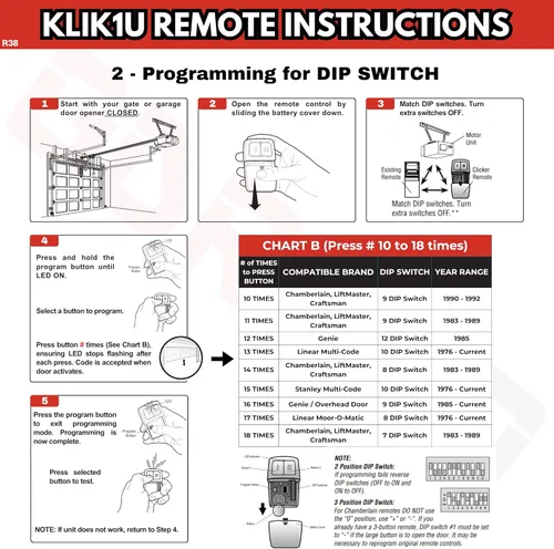 Vista 4 de Control remoto universal para puerta de garaje, reemplaza Clicker 375LM, 375UT, KLIK1U, compatible con LiftMaster, Chamberlain, Genie, Lineal