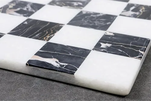 Vista 3 de Royal Chess Mall - Tablero de ajedrez de lujo de piedra de mármol sin bordes de 15 '' - Piedra blanca y negra