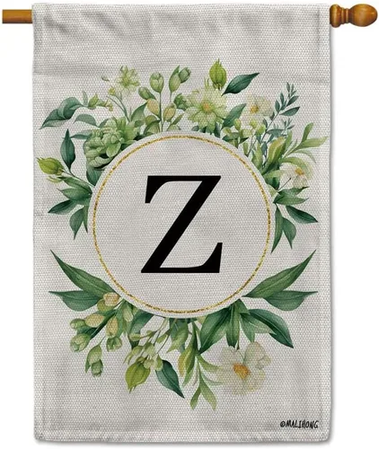 Vista 8 de Monogram Initial Letter A Garden Flag Flower Wreath Simple Style Letter Flag 12.5x18 Inch Vertical Double Sided for Outdoor Yard Decor