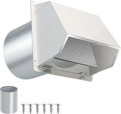 Vista 19 de Ventilación de pared con capucha de 10 pulgadas con rejilla y amortiguador, tapa de ventilación de escape de pared exterior para campana extractora