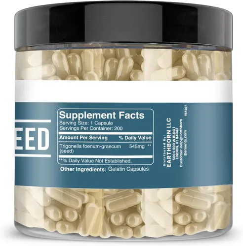 Vista 3 de Earthborn Elements Semilla de fenogreco 200 cápsulas, pura y sin diluir, sin aditivos