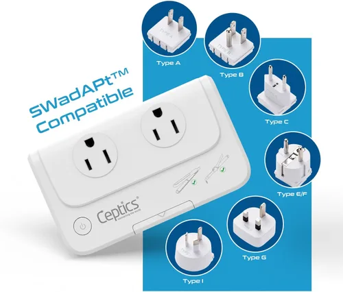 Vista 4 de Ceptics Convertidor de voltaje de viaje -200 W Convertir 220V a 110V para rizador, alisador, cargador Step Down World Power Plug – 4 USB PD 18W