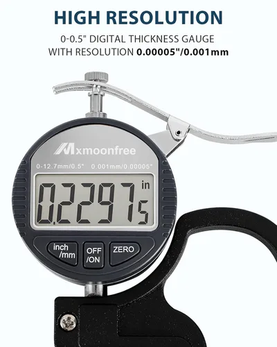 Vista 2 de Digital Thickness Gauge 0.001mm/0.00005" 0-12.7mm/0.5" Electronic Micrometer Thickness Meter with LCD Display, Unit Conversion, Storage Case