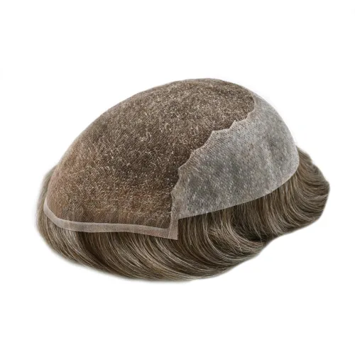 Vista 401 de Toupee - Sistemas de reemplazo de cabello para hombre, encaje frontal suizo, nudo blanqueado, pieza de cabello humano natural