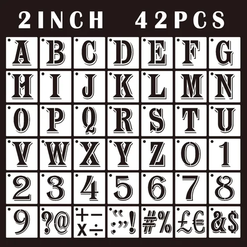 Plantillas de letras del alfabeto de 2 pulgadas, 42 plantillas de plástico reutilizables para letras y números, decoración de letras, plantillas de