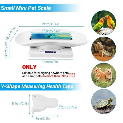 Vista 4 de Báscula digital para mascotas con cinta métrica, báscula de animales pequeños de 33 libras/33.1 lbs con pantalla LCD, báscula de alimentos