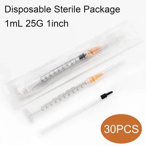 Vista 7 de Paquete de 30 jeringas de 1mL con aguja de calibre 25, de 1 pulgada, para laboratorios científicos, medición y recarga de tintas