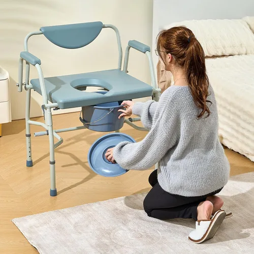 Vista 9 de VEVOR - Asiento elevado para inodoro, altura ajustable con 5 niveles, diseño de brazo abatido, respaldo desmontable, cubo fácil de limpiar de 7L