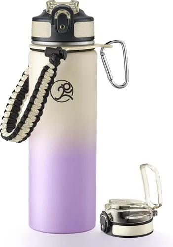 Vista 17 de GOSWAG Botella de agua deportiva aislada, 24 onzas, 2 tapas (con pajilla / sin pajilla), botellas de agua de acero inoxidable con mango