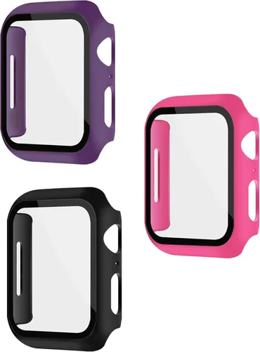 Vista 39 de Paquete de 3 fundas multicolor con protector de pantalla de vidrio templado para Apple Watch SE (Gen 1/2/3) Series 6/5/4 de 1.575 pulgadas, negro +