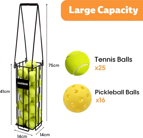 Vista 3 de Cesta de tolva de pelota de tenis, recogedor de pickleball superior, tolva de recogida de bolas, colector para pelotas para fácil recogida, metal