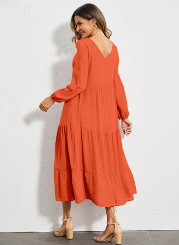 Vista 2 de Halife Vestidos largos casuales de verano para mujer, con volantes, estilo bohemio, con bolsillos