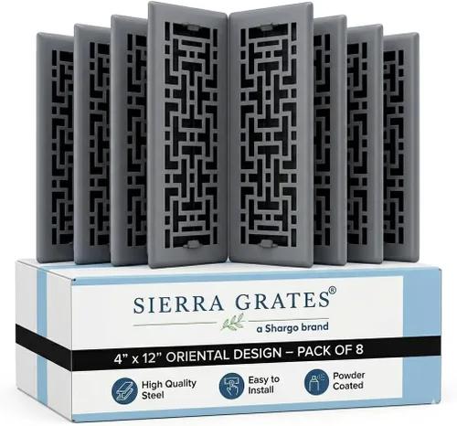 Vista 33 de Rejilla de Piso de Diseño Oriental de 4" x 10" en Acabado Bronce Metálico - Cubiertas de Ventilación para Piso del Hogar - Cubiertas Decorativas