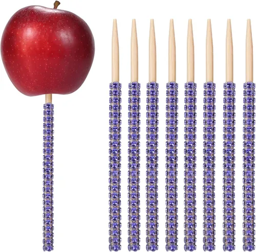 Vista 6 de Palitos de manzana de bambú con diamantes de imitación negros de 6 pulgadas para tartas pop, chocolate, caramelo, manzana, pinchos de bufé