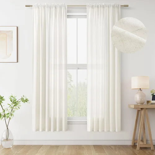 Vista 83 de Guken Cortinas de lino verde aguamarina de 84 pulgadas de largo, juego de 2 paneles semitransparentes con bolsillo para barra para comedor