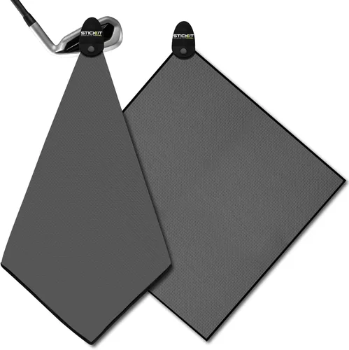 Vista 27 de STICKIT Toalla de golf magnética – Ultra absorbente con tejido de gofre de microfibra – Toalla de golf con imán para bolsas, palos y carritos – Negro