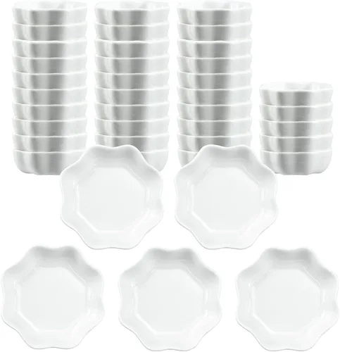 Vista 9 de SOCOSY Plato de Salsa de Cerámica Multiusos en Forma de Flor Platos de Condimentos Cuenco para Mojar Sushi Platos de Aperitivos Plato para Servir